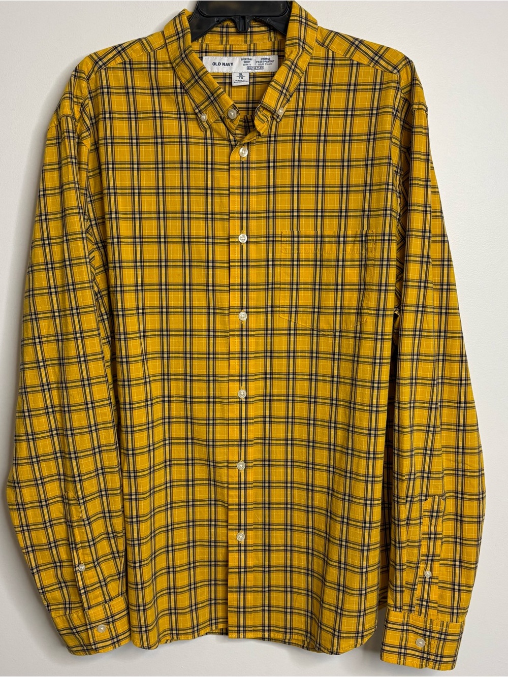 Old Navy Yellow and Black Plaid Button-Down Shirt Size XL